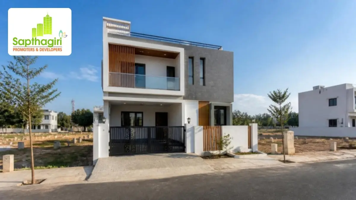 30x40 Plots in Nelamangala – Illustrative Two-Storey Home on a 30x40 Plot Illustrative two-storey house built on a residential plot for the 30x40 plots in Nelamangala guide